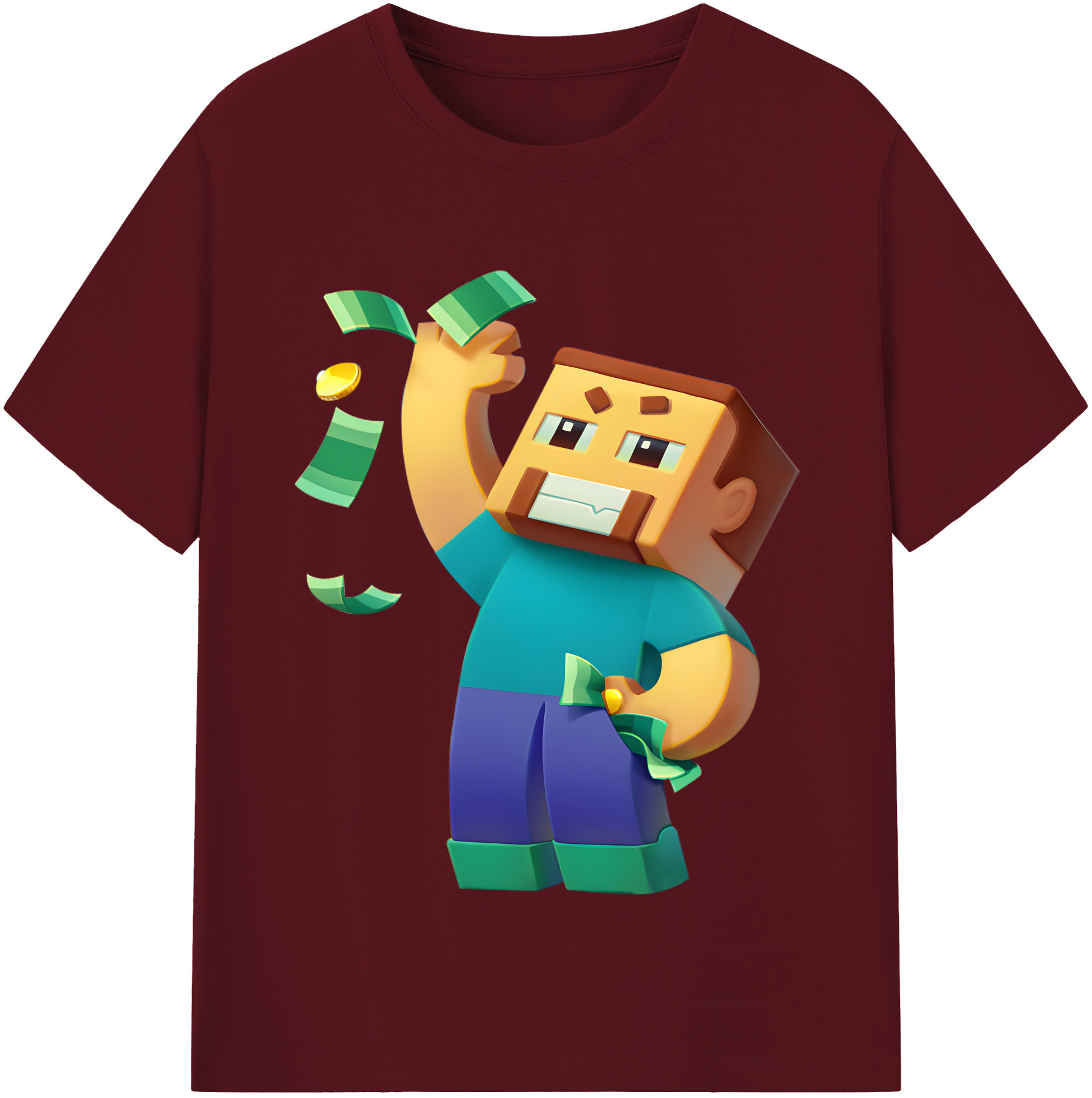 （画像用） マインクラフト ブロックの世界 Minecraft MC Block world 綿100％半袖Tシャツ（フロントプリント）